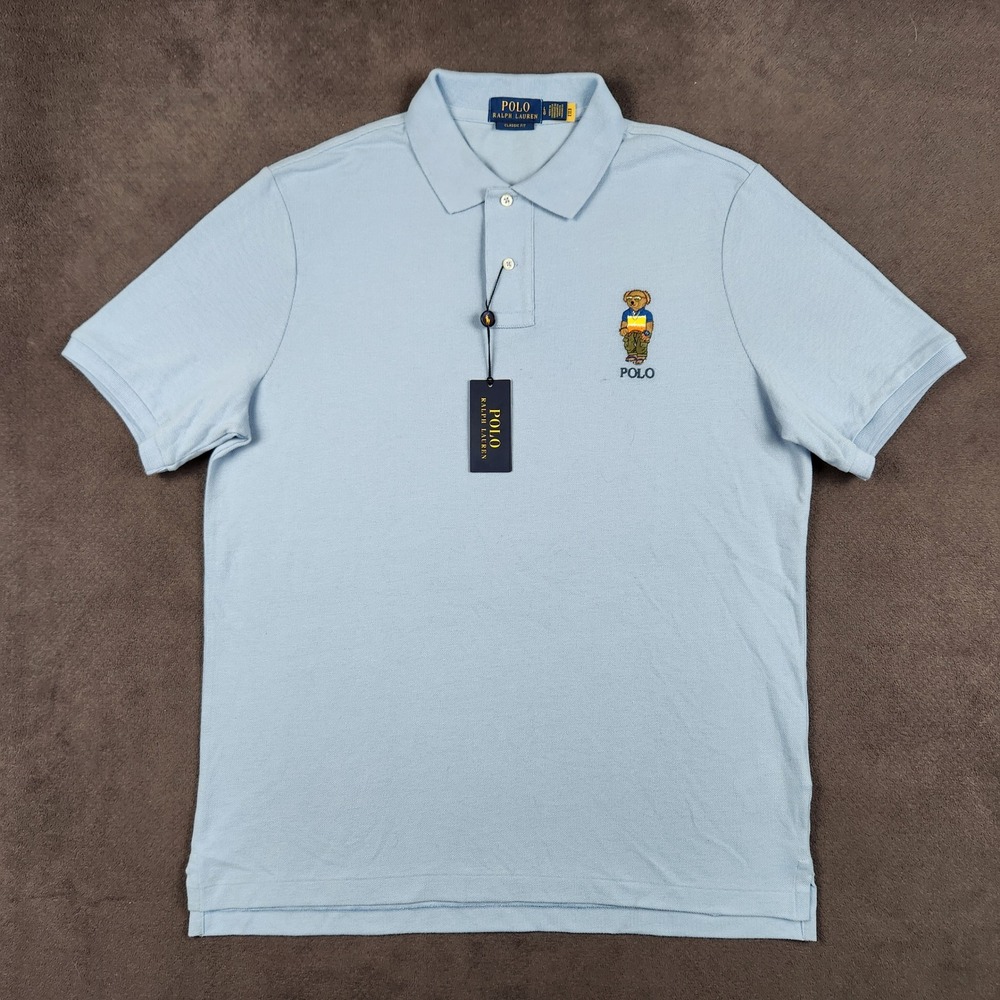 Polo Ralph Lauren Polo Bear Mesh Polo Shirt Mens Large Blue Classic Fit NEW